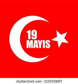 May 19 icon isolated on Turkish flag background, 19 Mayıs Atatürk'ü Anma, Gençlik ve Spor Bayramı - Commemoration of Ataturk, Youth and Sports Day, vector illustration.