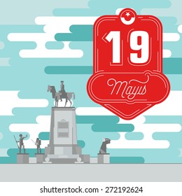 May 19th Commemoration of Ataturk, Youth and Sports Day Badge with Statue of Ataturk