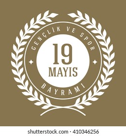 May 19th Youth and Sports Day Typographic Badge.