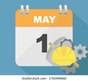 May 1.Calendar leaf. Helmet, industrial gear and pickaxe.