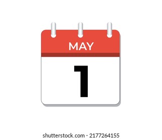 Mayo, primer vector de icono del calendario, concepto del horario, Día Internacional del Trabajo y de los Negocios
