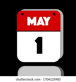 May 1st Calendar Red and White reflective Button icon, internet like for business, education, today or holiday use