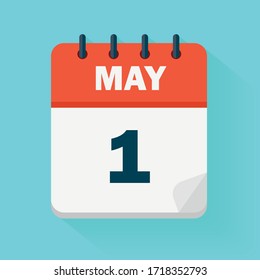 May 1st. Daily Calendar Icon In Vector Format.  Date, Time, Day, Month. Holidays