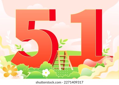 May 1st International Labor Day, workers of various professions communicating, background with buildings and plants, vector illustration