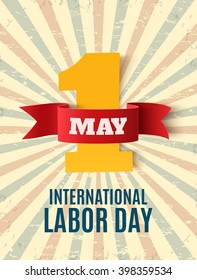 May 1st. Labor Day background. Poster, greeting card or brochure template with colorful rays. Vector illustration.