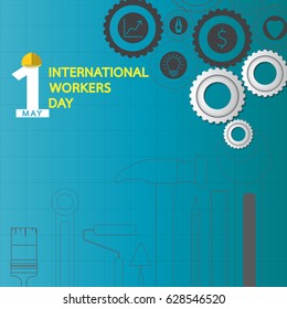 May 1st Labor Day background. Poster, greeting card or brochure template. Creative business concept vector abstract with tools elements. Flat vector illustration.
