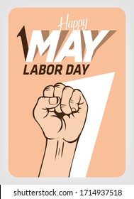May 1st Labor Day. Happy Labor Day. Left hand worker fist. Logo and poster design.