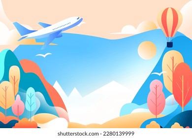 May 1st labor day holiday a family drives out to travel, with plants and mountains in the background, vector illustration