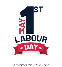 May 1st Labour Day Graphic – Bold Red Ribbon and Navy Typography Design