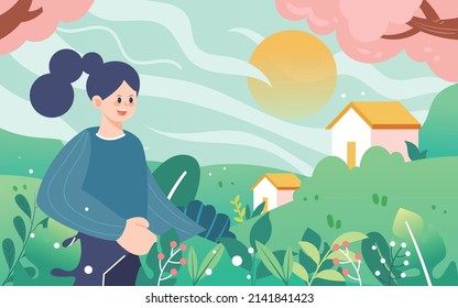 May 1st long holiday travel with natural scenery in the background, vector illustration