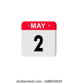 May 2 calendar icon. Planner holiday date isolated on white background. Color illustration in flat design. Vector illustration. EPS10