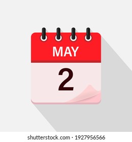 May 2, Calendar icon with shadow. Day, month. Flat vector illustration.