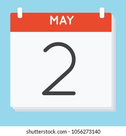 May 2. Calendar icon. Vector illustration in flat design isolated in blue background. Date and time, day, month.