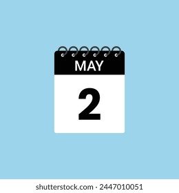 May 2 calendar reminder. 2nd May Date Month calendar icon design template.