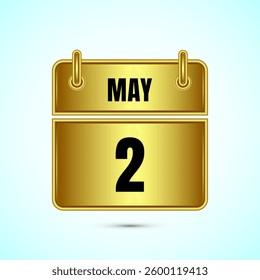 May 2 calendar and time planner on gold background. Daily calendar icon, schedule symbol
