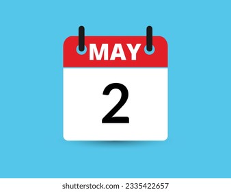 May 2. Flat icon calendar isolated on blue background. Date and month vector illustration