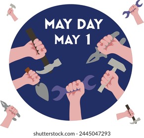 may 2 is international labor day may day Vector illustration. 
Good for banner, poster, greeting card, party card, invitation, template, advertising, campaign, and social media. 
