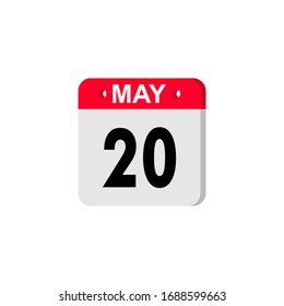 May 20 calendar icon. Planner holiday date isolated on white background. Color illustration in flat design. Holidays in May. Vector illustration. EPS10
