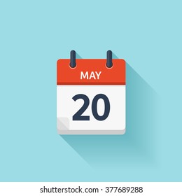 May  20. Calendar icon.Vector illustration,flat style.Date,day of month:Sunday,Monday,Tuesday,Wednesday,Thursday,Friday,Saturday.Weekend,red letter day.Calendar for 2017 year.Holidays in May.