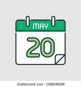 May 20. Flat icon calendar isolated on gray background. Vector illustration.