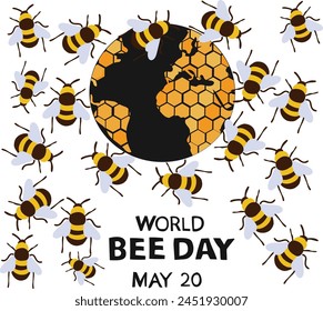 May 20 is world bee day Vector illustration. 
Good for banner, poster, greeting card, party card, invitation, template, advertising, campaign, and social media. 

