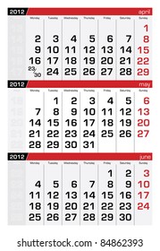 May 2012 Three-Month Calendar