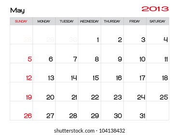 May 2013 Calendar in English