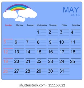 May 2013 calendar, vector illustration