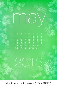 May 2013 vector calendar grid on bright green abstract starry background