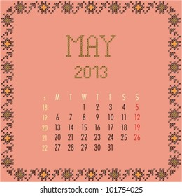 May 2013. Vintage calendar.