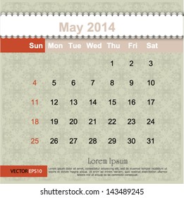 May 2014 calendar design, vector illustration