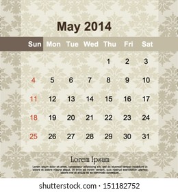 May 2014 calendar design, vector illustration