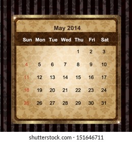 May 2014 calendar vintage design, vector illustration