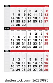 May 2014 Three-Month Calendar