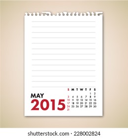 May 2015 Calendar Note Paper Vector 