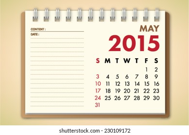 May 2015 Calendar Notebook Paper Vector 
