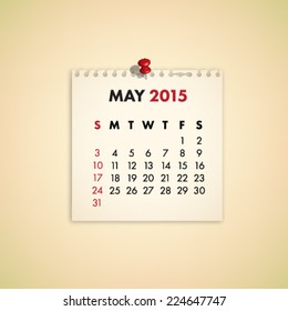 May 2015 Note Paper Calendar Vector