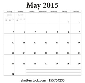 May 2015 -planning calendar. Weeks start on Sunday.