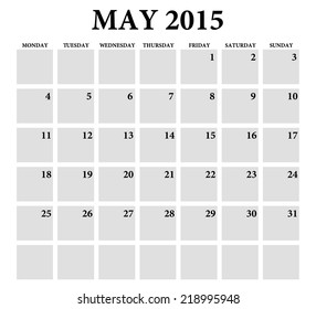 May 2015 -planning calendar. Weeks start on Monday.