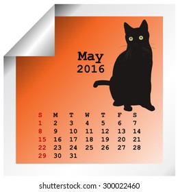 May 2016 Calendar with black cat silhouette