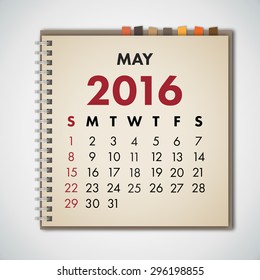 May 2016 Calendar Notebook Vector 