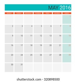 May 2016 calendar (or desk planner)