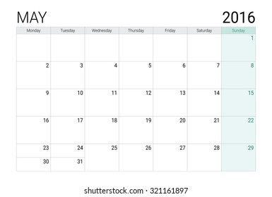 May 2016 calendar (or desk planner)