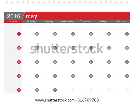 May 2016 planning calendar