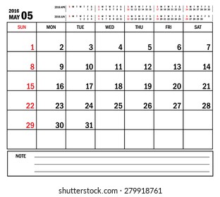 May 2016 -planning calendar / Calendar to schedule monthly - May 2016
