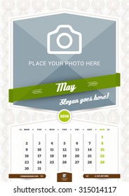 May 2016. Wall Monthly Calendar for 2016 Year. Vector Design Print Template with Place for Photo and Pattern Background. Week Starts Monday