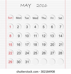 May 2016.Planning calendar for may 2016.Vector template.