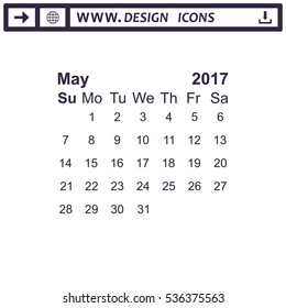 May 2017 Calendar Icon Vector flat design style