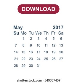 May 2017 Calendar Icon Vector flat design style