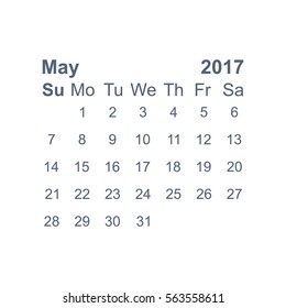 May 2017 Calendar Icon Vector flat design style